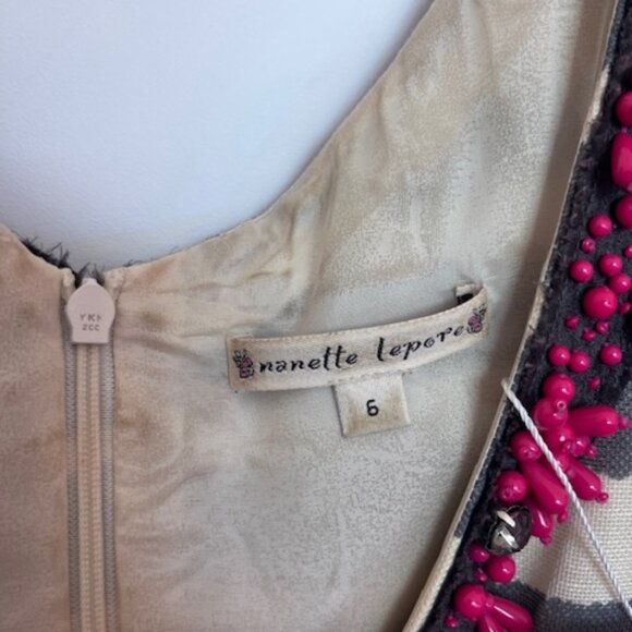 VINTAGE Y2K Nanete Lapore - Cream, black, magenta dress with beadwork - Size 6 - Picture 4 of 6